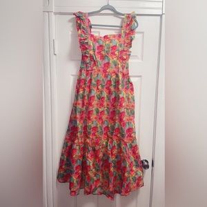 Pink floral midi dress